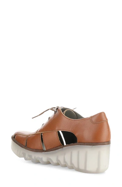 Fly London Bogi Platform Wedge Oxford In Tan Mousse