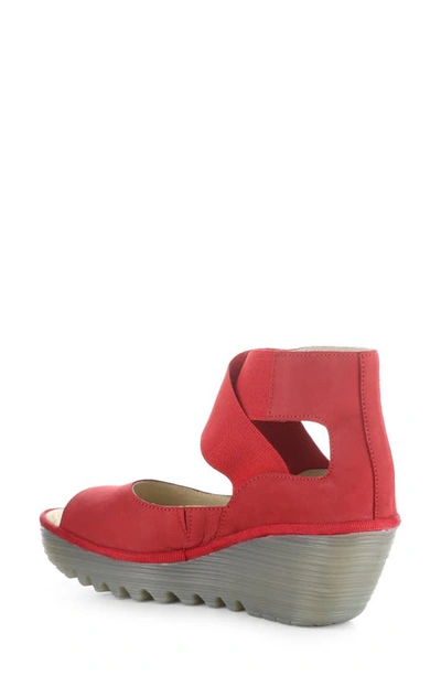 Fly London Yefi Platform Wedge Sandal In Lipstick Red Cup