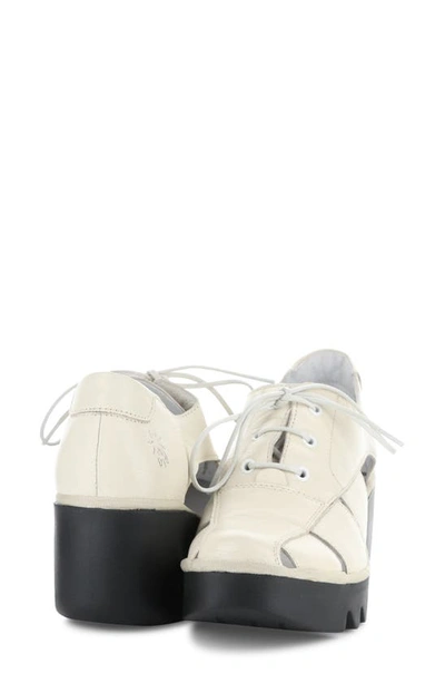 Fly London Bogi Platform Wedge Oxford In Off White Mousse