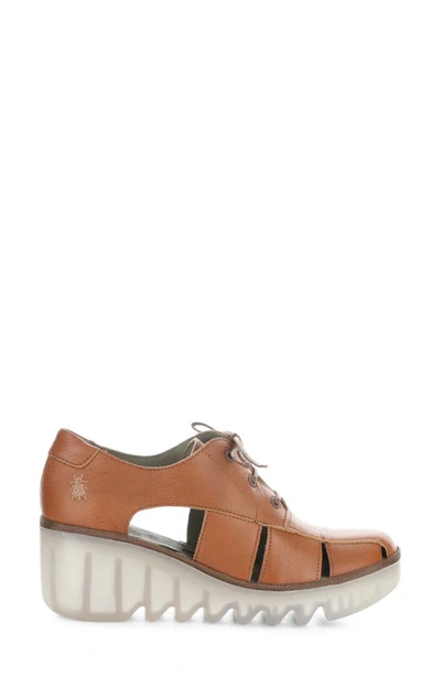 Fly London Bogi Platform Wedge Oxford In Tan Mousse
