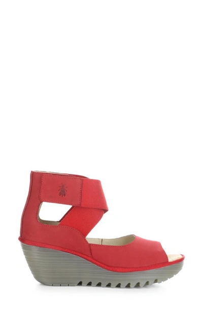Fly London Yefi Platform Wedge Sandal In Lipstick Red Cup