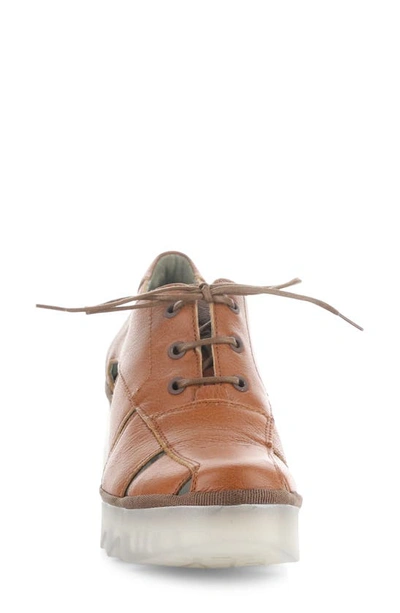 Fly London Bogi Platform Wedge Oxford In Tan Mousse