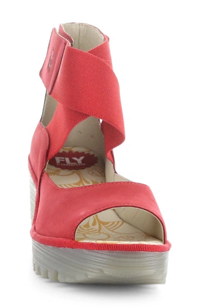 Fly London Yefi Platform Wedge Sandal In Lipstick Red Cup