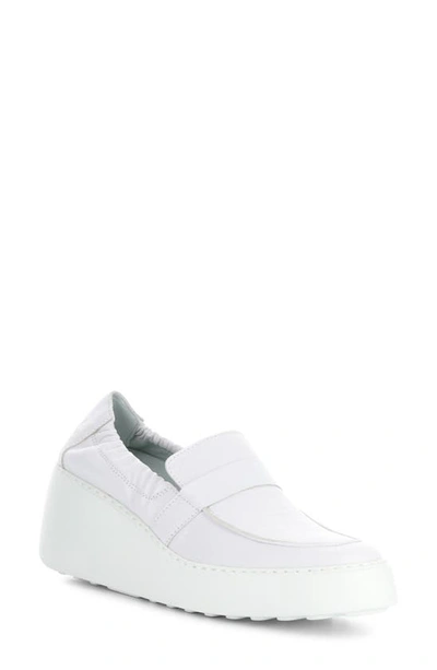 Shop Fly London Duli Platform Wedge Loafer In White Mousse