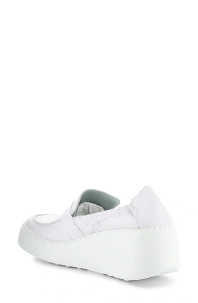 Fly London Duli Platform Wedge Loafer In White Mousse