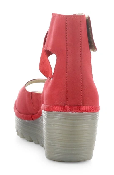 Fly London Yefi Platform Wedge Sandal In Lipstick Red Cup