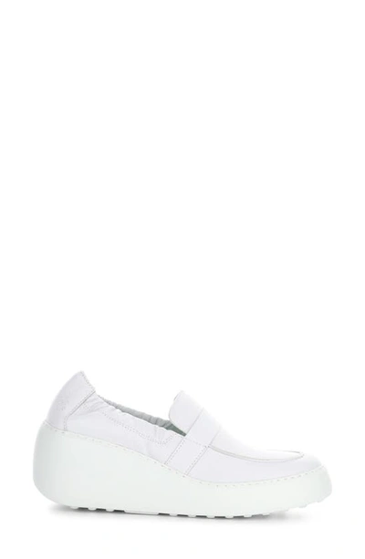 Fly London Duli Platform Wedge Loafer In White Mousse