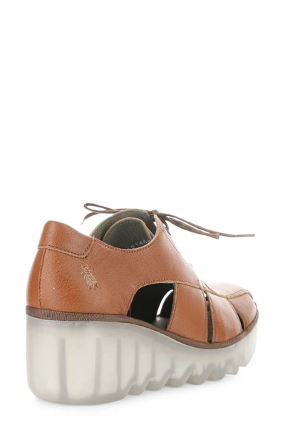 Fly London Bogi Platform Wedge Oxford In Tan Mousse