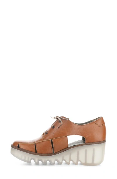 Fly London Bogi Platform Wedge Oxford In Tan Mousse