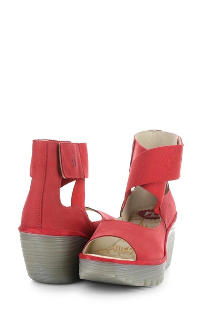 Fly London Yefi Platform Wedge Sandal In Lipstick Red Cup