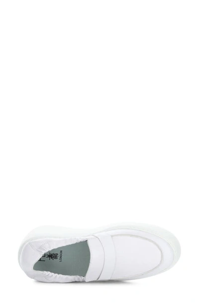 Fly London Duli Platform Wedge Loafer In White Mousse