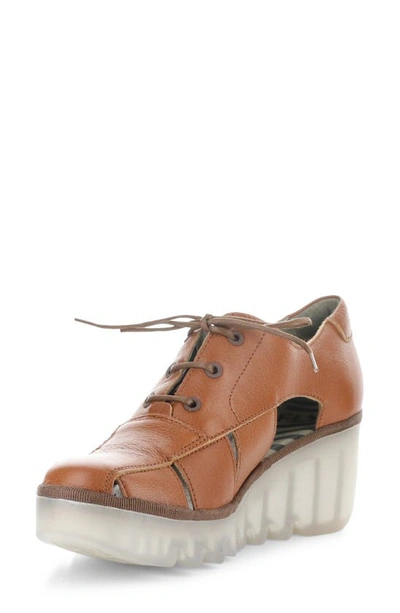 Fly London Bogi Platform Wedge Oxford In Tan Mousse