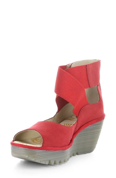 Fly London Yefi Platform Wedge Sandal In Lipstick Red Cup