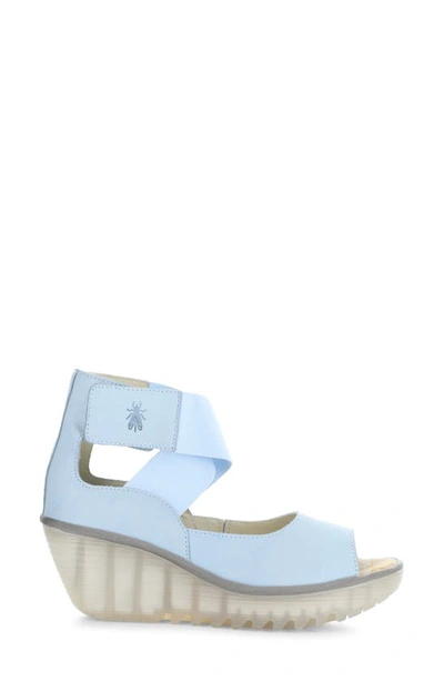 Fly London Yefi Platform Wedge Sandal In Sky Blue Cupido