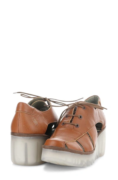 Fly London Bogi Platform Wedge Oxford In Tan Mousse