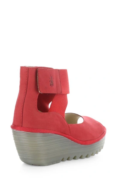 Fly London Yefi Platform Wedge Sandal In Lipstick Red Cup