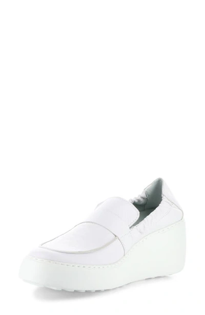 Fly London Duli Platform Wedge Loafer In White Mousse