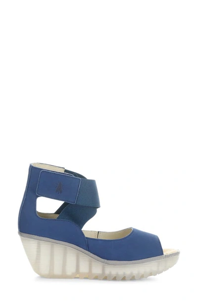 Fly London Yefi Platform Wedge Sandal In Blue Cupido