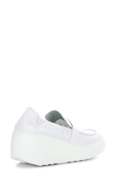Fly London Duli Platform Wedge Loafer In White Mousse