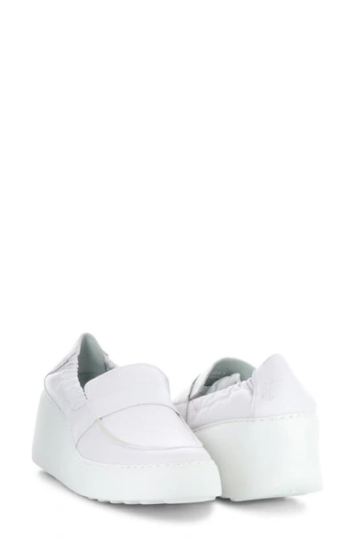 Fly London Duli Platform Wedge Loafer In White Mousse