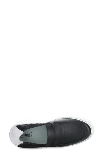 Shop Fly London Duli Platform Wedge Loafer In Black/ White Mous