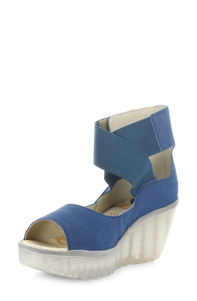 Shop Fly London Yefi Platform Wedge Sandal In Blue Cupido