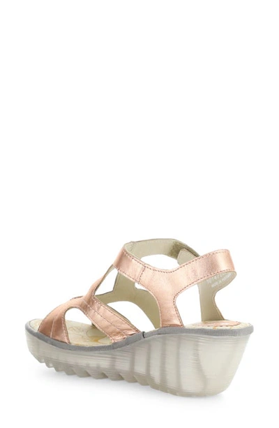 Shop Fly London Yotu Platform Wedge Sandal In Blush Gold Idra