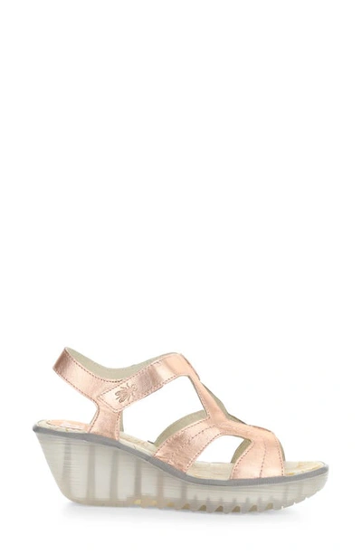 Shop Fly London Yotu Platform Wedge Sandal In Blush Gold Idra