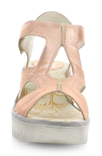 Shop Fly London Yotu Platform Wedge Sandal In Blush Gold Idra