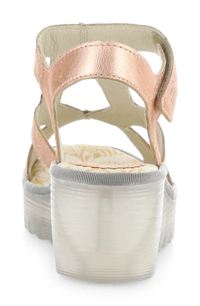 Shop Fly London Yotu Platform Wedge Sandal In Blush Gold Idra