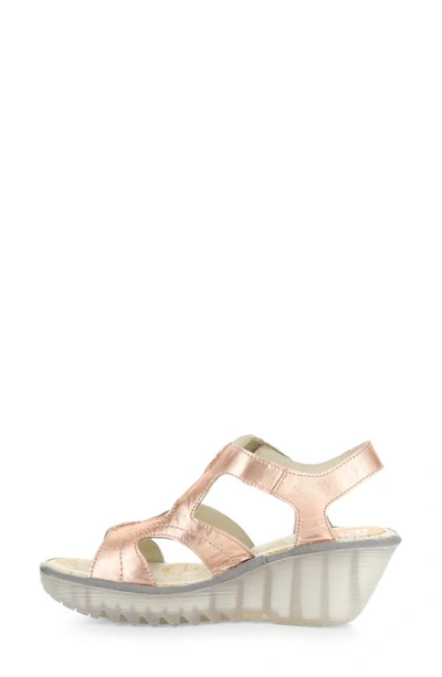 Shop Fly London Yotu Platform Wedge Sandal In Blush Gold Idra