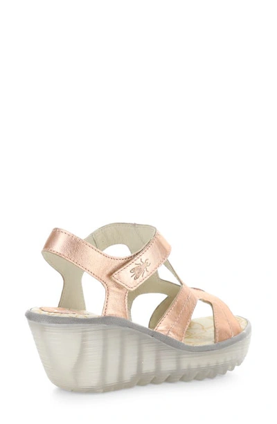 Shop Fly London Yotu Platform Wedge Sandal In Blush Gold Idra