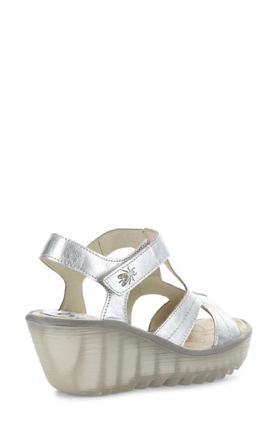 Fly London Yotu Platform Wedge Sandal In Silver Idra