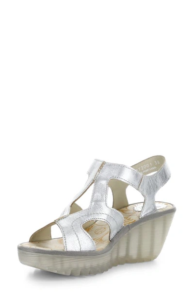 Shop Fly London Yotu Platform Wedge Sandal In Silver Idra