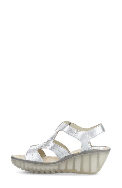Fly London Yotu Platform Wedge Sandal In Silver Idra