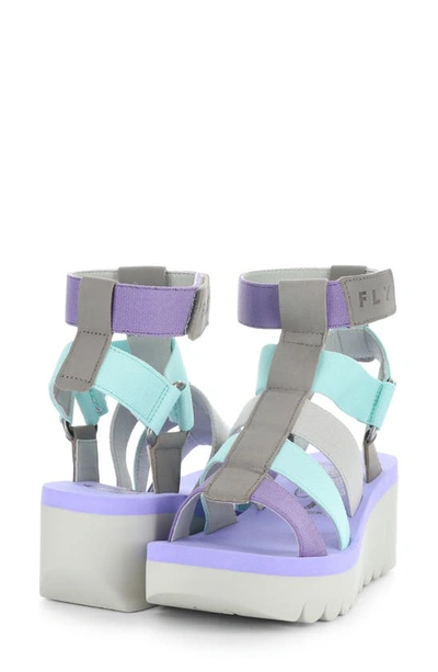 Fly London Yufi Platform Wedge Sandal In Grey/ Multi Cupid