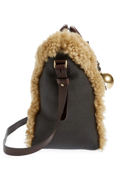 Shop Burberry Small Shield Leather & Genuine Shearling Tote In Moss