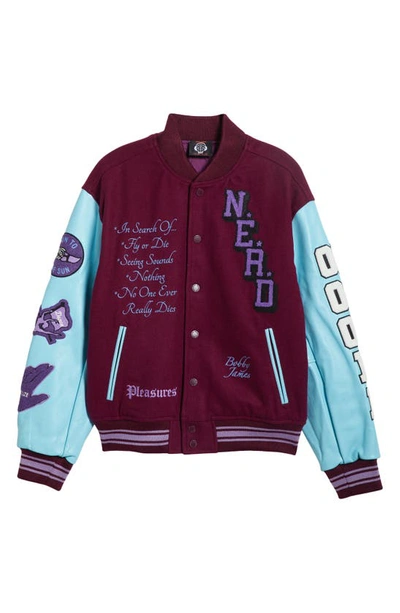 Shop Pleasures Nerd Wool Blend Varsity Jacket In Purple