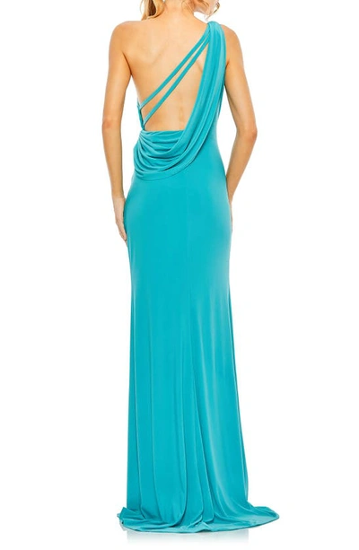 Shop Mac Duggal One-shoulder Jersey Body-con Gown In Blue