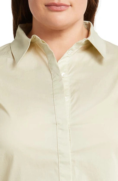 Shop Harshman Devlin Embroidered Sleeve Cotton Button-up Shirt In Soft Green