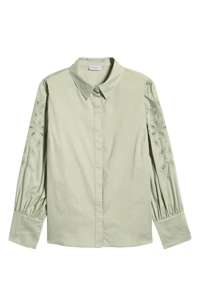 Shop Harshman Devlin Embroidered Sleeve Cotton Button-up Shirt In Soft Green