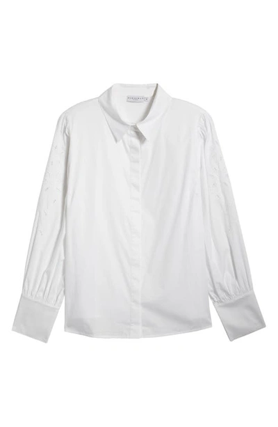 Shop Harshman Devlin Embroidered Sleeve Cotton Button-up Shirt In White