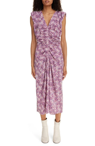 Shop Isabel Marant Gilya Abstract Print Cap Sleeve Stretch Silk Dress In Mauve