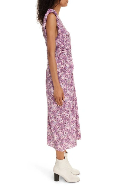 Shop Isabel Marant Gilya Abstract Print Cap Sleeve Stretch Silk Dress In Mauve
