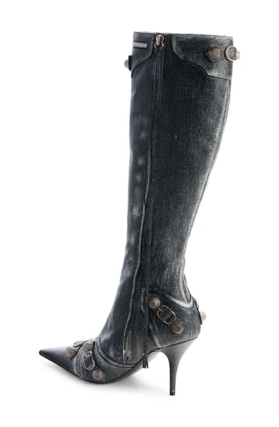 Shop Balenciaga Cagole Pointed Toe Knee High Boot In Steel Grey