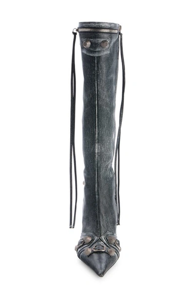 Shop Balenciaga Cagole Pointed Toe Knee High Boot In Steel Grey
