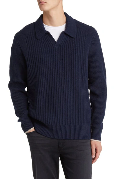 Shop Ted Baker Ademy Ribbed Wool Polo Sweater In Navy