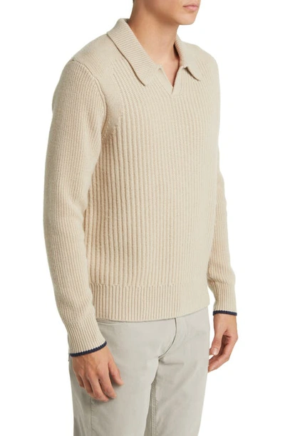 Shop Ted Baker Ademy Ribbed Wool Polo Sweater In Taupe