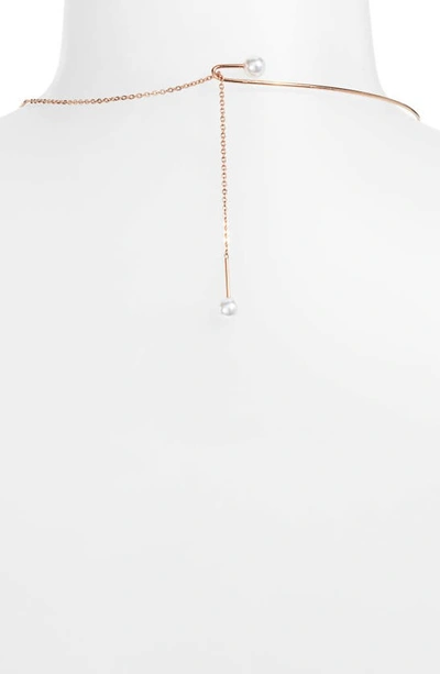 Shop Knotty Imitation Pearl Collar Necklace In Rose Gold