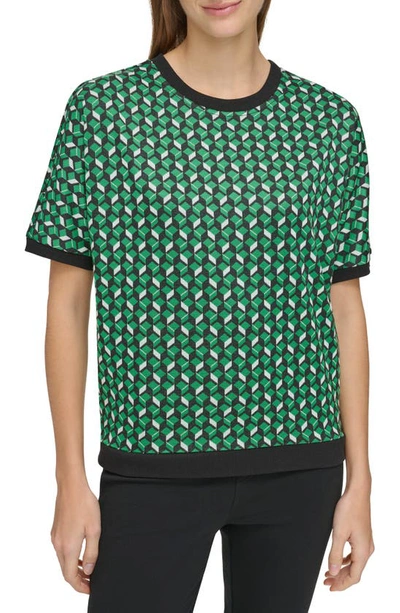 Shop Andrew Marc Sport Geo Jacquard Sweater In Kelly Green Combo